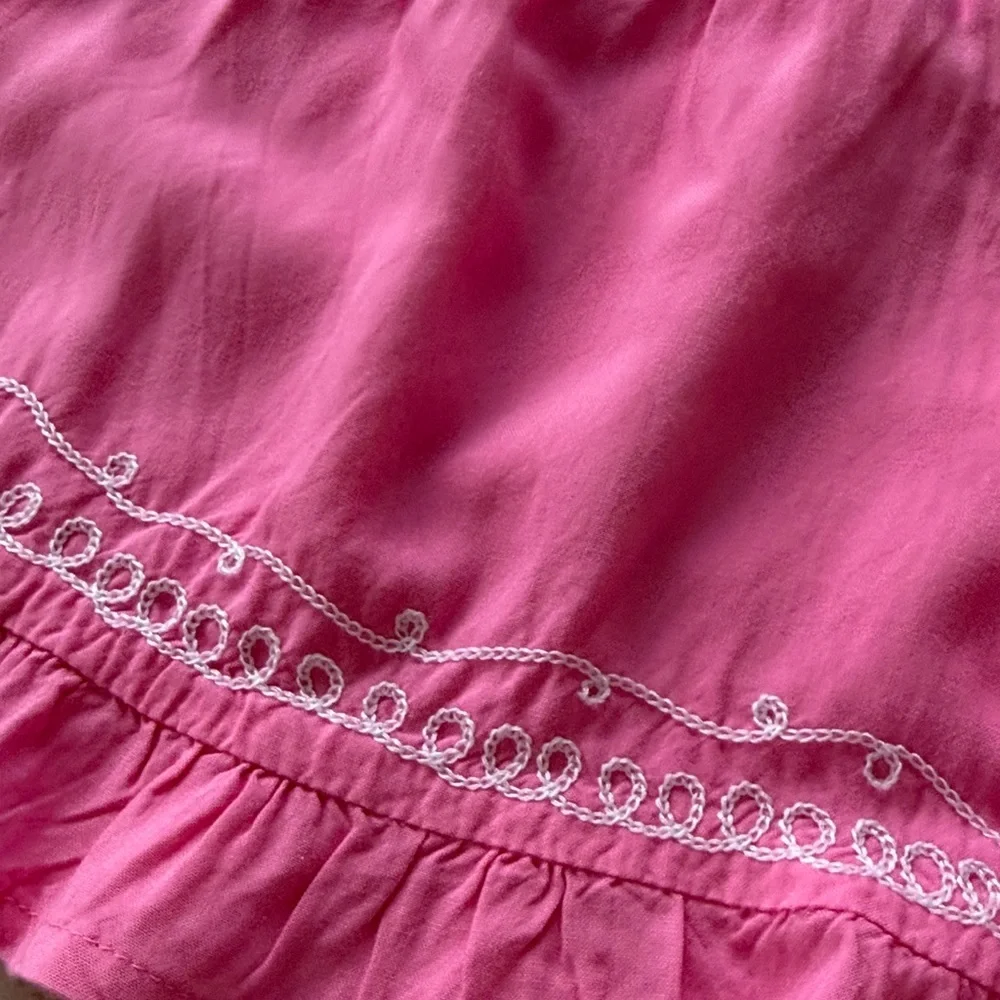 Haven Girl Pink Smocked Waist Ruffle Hem Shorts with White Embroidery sz 10